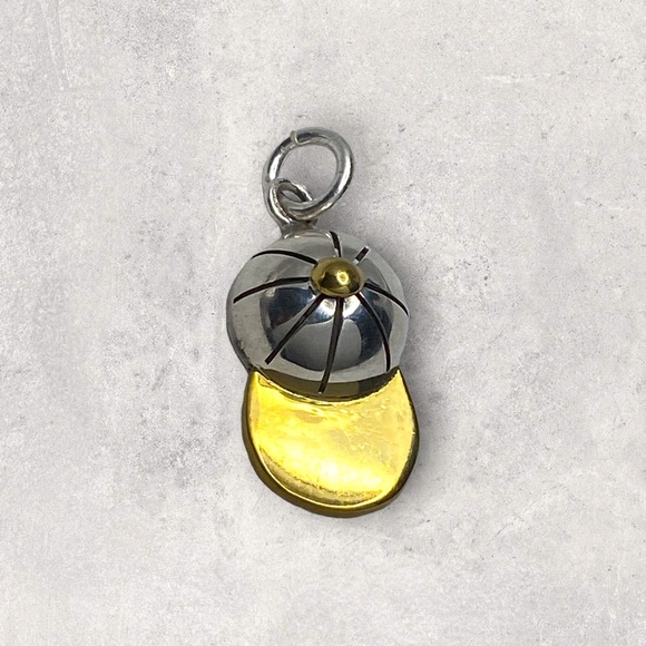 925 Mexico 2Tone Sterling Silver Baseball Softball Sports Cap Hat SMALL Pendant - Picture 5 of 5